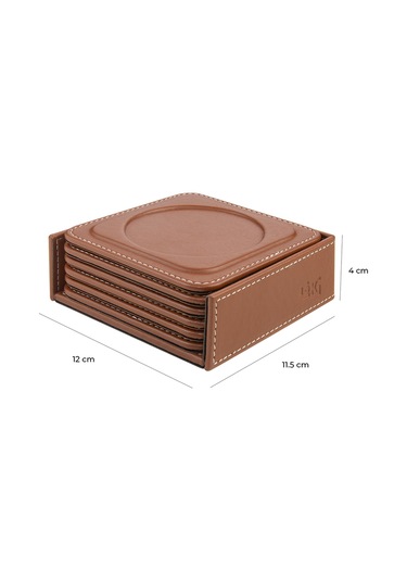 Bardak Altlığı,6 Lı Set,masaüstü Yuvarlak Cup Coaster,vegan Suni Deri,11x11 Cm.,taba Taba