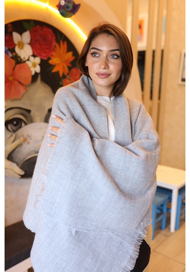 Yumuşak Dokulu Kalın Düz Atkı Omuz Şalı 70x180 CM 1206 Gri