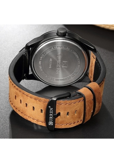 Fastbuy Erkek Askeri Kuvars Saat, Siyah Kasa, Koyu Kahverengi Bant, Curren M8301, Çok Renkli Modeller Çok Renkli