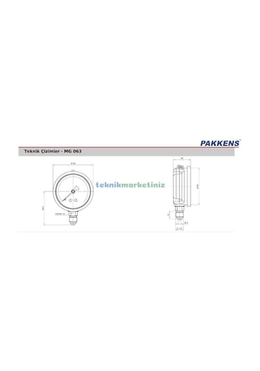 63Mm -1 0 Bar 1 4" Alttan Çıkışlı Gliserinli Vakummetre Pakkens