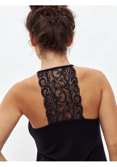 Amadel' Dantel Detaylı Gece Elbisesi Ev Tipi 17433036 Siyah