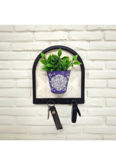 Ahşap Motifli Mor Saksı İçinde Yeşil Yapay Bitki Askılık Duvar Dekoru Diğer