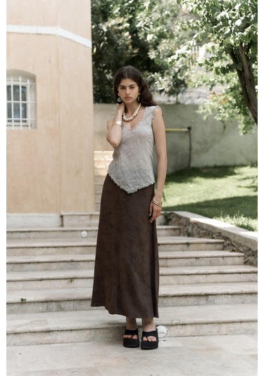 Garias Cepli Uzun Batik Desenli Kahve Etek Kahve