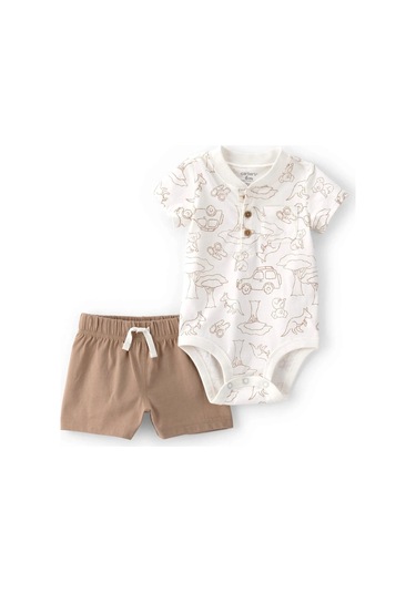 Carter's Erkek Bebek Body Şort Set 1u564910 Kahverengi-beyaz