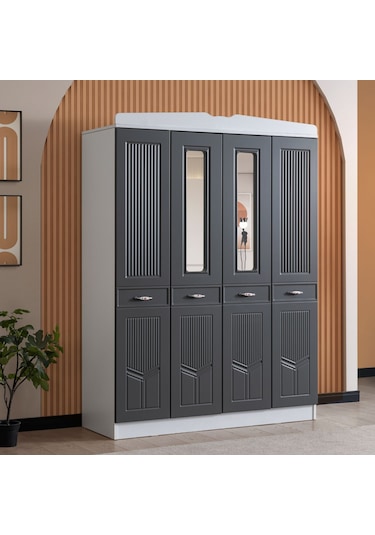 Gardırop, Cunda Mdf Ön Yüzeyli 4 Kapaklı Dolap Çok Renkli