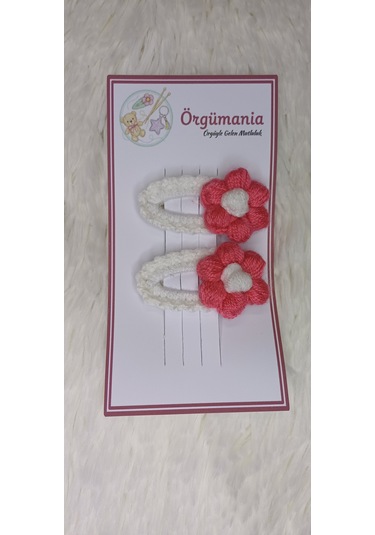 Amigurumi Toka - Çıtçıtlı El Örgüsü Toka 1 Çift Beyaz - Pembe