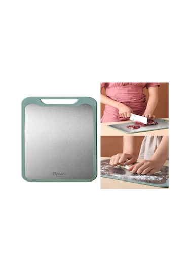 Moveevo 304 Çelik Yeşil Çift Taraflı Kesme Tahtası, 40x25cm Büyük Boy, Hamur Ve Sebze İçin Çok Amaçlı Kullanim Yeşil