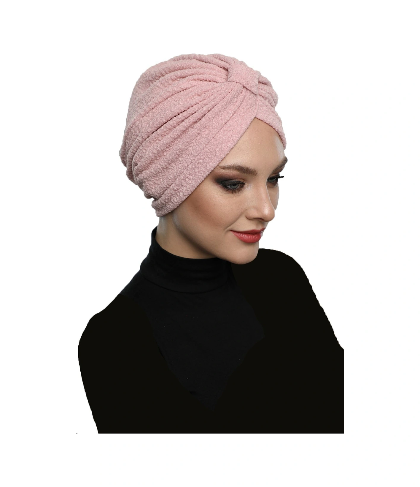 Brokar Bantlı Pudra Astarlı Hazır Türban Tesettür Bone Pudra