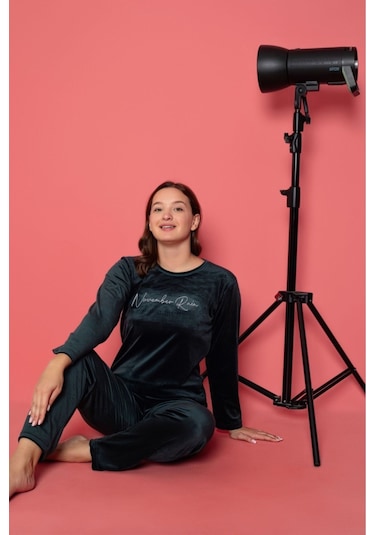 Lukitus Pamuklu Kadife Pijama Takımı Yeşil Kadife01 Yeşil