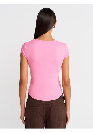 Dilvin 31779 Bisiklet Yaka Basic T-shirt-pembe Pembe