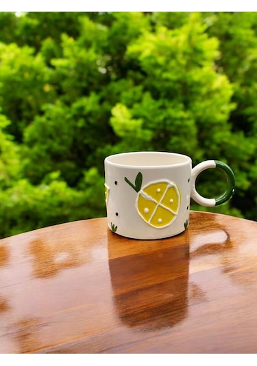 Seramik Kupa Bardak Limon Dilimi Tasarım
