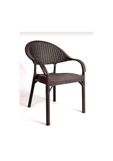 6 Adet Bambu Rattan Kollu Sandalye Koltuk Kahve Kahverengi