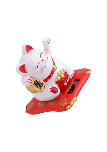 Shineyee Güneş Enerjili Otomatik Ellik Kedi Araba Süsü, Şans Ve Mutluluk Simgesi, Plastik Materyal, Beyaz Renk