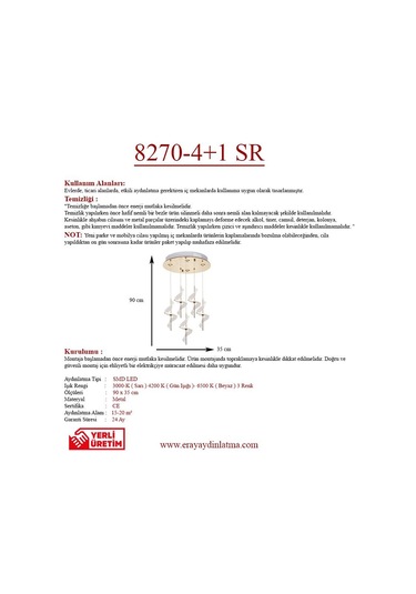 Eray Aydınlatma 8270-4+1 Sarkıt Gold Led Avize Gold