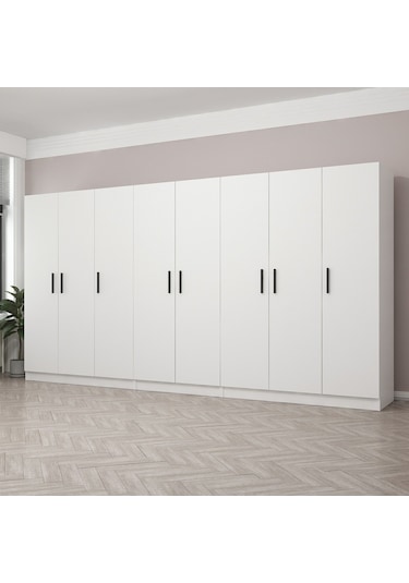 Kale 8 Kapak 4 Çekmece Zincir Dolap - Beyaz 190cm