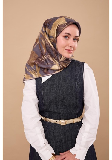 Silk Home Twill İpek Eşarp 11480-59 Çelik Mavi, Yeşil, Acı Kahve, Yeşil Kahve