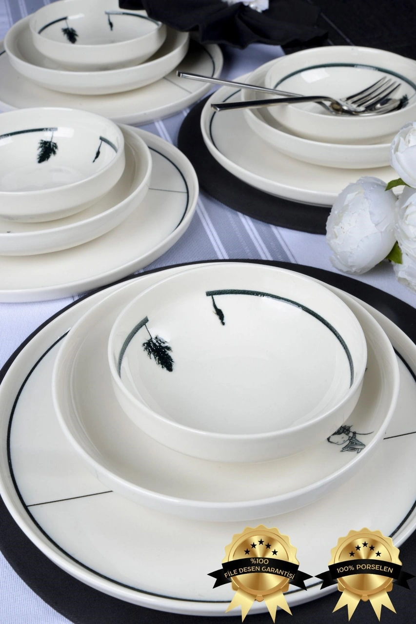 Düğüm 18 Parça 6 Kişilik Porselen Yemek Takımı Çok Renkli