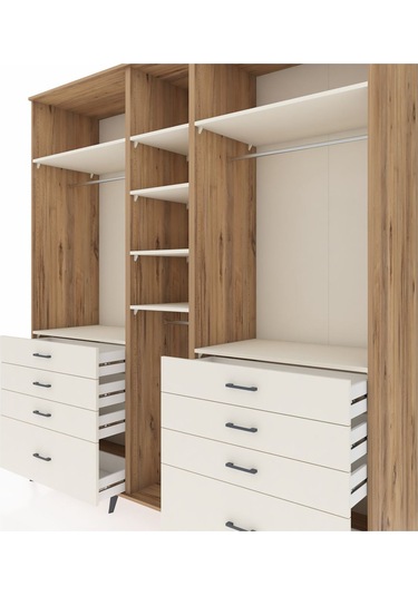 Kronos Dolap 8 Raflı 8 Çekmeceli 3 Askılı 220x59x243 Çam-aytaşı/aytaşı Aytası/aytası