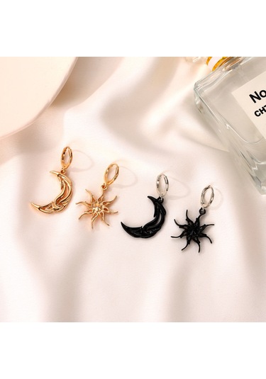 Moveevo Altın Renkli Asimetrik Güneş Ay Desenli Kolye Küpe, 4.22g Allyuminyum, Yeni, Ayrı Paketleme Gold