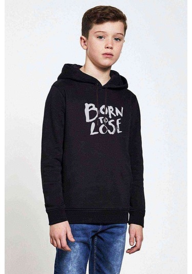 Born To Lose Baskılı Unisex Çocuk Kapüşonlu Siyah Sweatshirt (528655487) Siyah