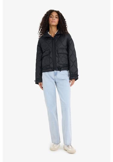 Defacto Su Geçirmez Regular Fit Fermuarlı Kapitoneli Mont E8674ax25aubk27 Siyah