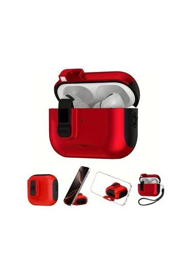 Sunshine011 Airpods Uyumlu 3 Kırmızı Otomatik Açılır Kulaklık Kılıfı Şok Emici Yumuşak Kapak