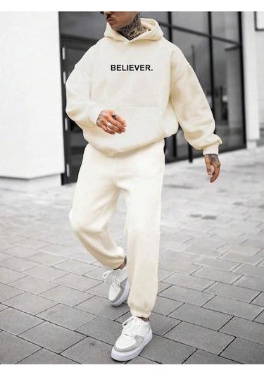 Erkek Believer Baskılı Oversize Kapşonlu Sweatshirt 001