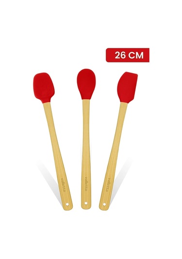 Valletta Indigo 3'lü Kırmızı Bambu Silikon Spatula Seti Uzun 26 C