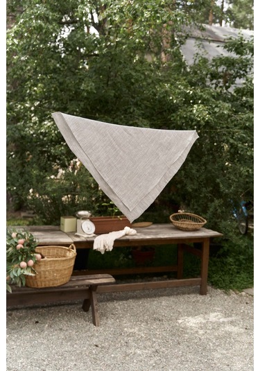 Peony Çizgi Detay Füme Keten Fular Füme