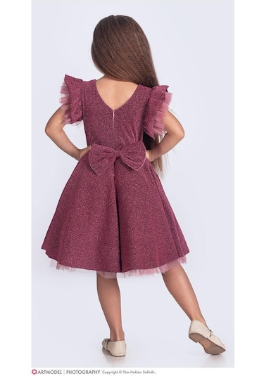 Kız Çocuk Özel Gün Simli Abiye Elbise 167372gk Gülkurusu