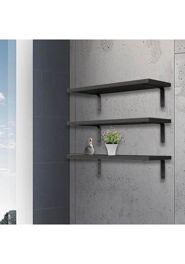 Suntek 3 Adet Duvara Monte Ahşap Yüzer Raflar Banyo Siyah