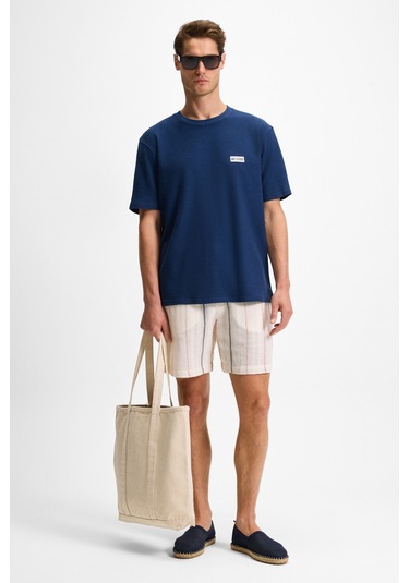 Grımelange Noır Erkek%100 Organik Pamuk Bisiklet Yaka Kısa Kol Regular Lacivert T-shirt Lacivert