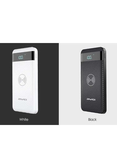 Jeemson Aweı P55k Kablosuz 10000mah Powerbank Siyah - 3 Cihazı Eşzamanlı Şarj Edebilir, Akku Miktarı Göstergeli, Mini Tasarım Siyah