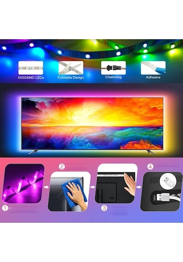 Pazly 5v Rgb Led Şerit Işık, Uzaktan Kumanda & App Kontrol, 5050 Led, Kesilebilir, Dekor & Parti Aydınlatma