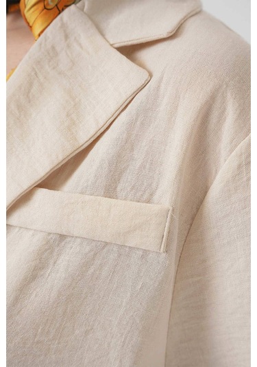 Gabria Kısa Keten Ceket Taş