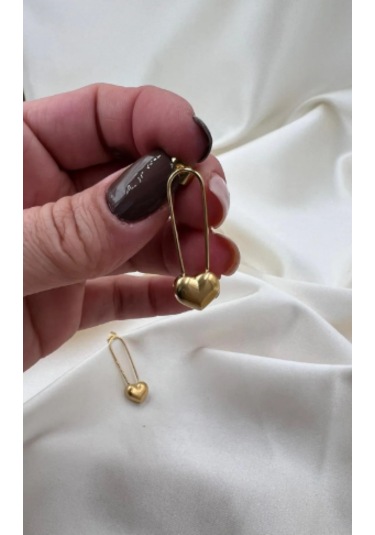 Bb Çelik Kalp Detay Küpe Altın