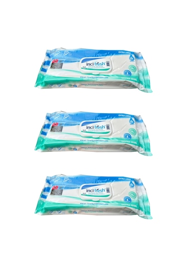 İnci Fresh Islak Vücut Temizleme Havlusu Mendil - Vitamin E + B5 - Parabensiz - 50 Adetlik 3 Paket