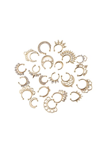 Suntek 21 Parça Kristal Sahte Septum Clicker Burun Altın Altın