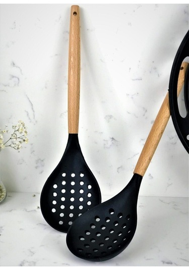 Qerhome Bambu Saplı Silikon Kevgir Siyah 1 Adet