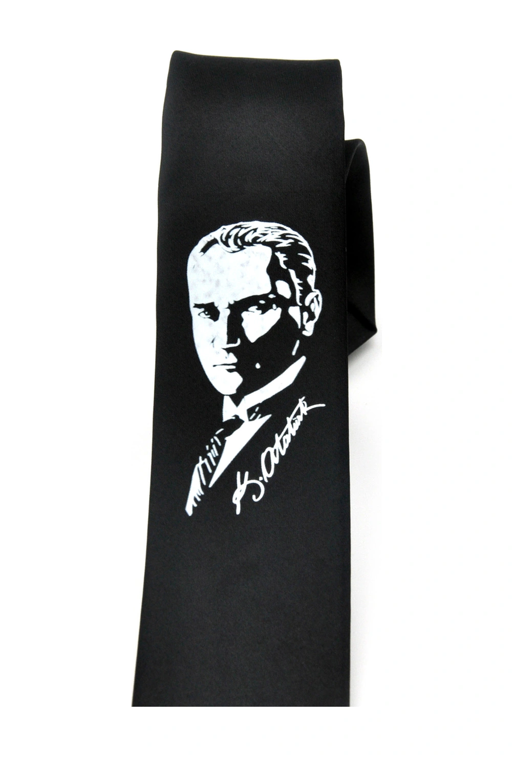 Çocuk Boy Atatürk Ve Imza Baskılı Saten Siyah Kravat - Ck-29