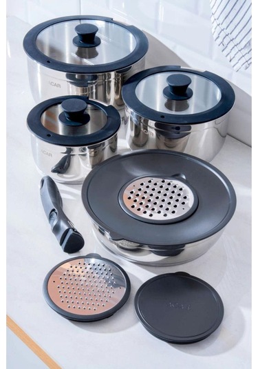 Acar Mars 12 Parça Çelik Tencere Seti Krt-08620 Siyah