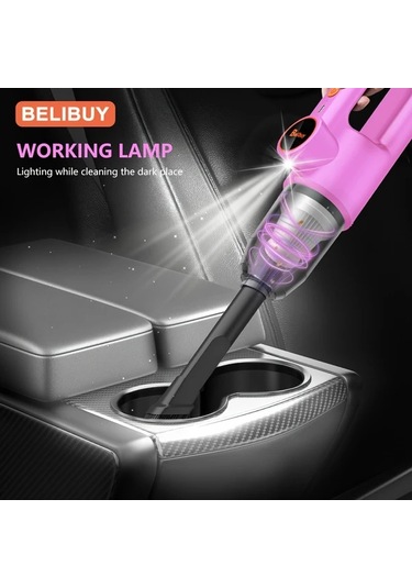 Fochsia Belıbuy Kablosuz Taşınabilir El Süpürgesi Pembe 2 Çekirdek Hafif Led Işıklı 3kpa Emiş 2000mah Şarjlı Ev Ofis Araç Temizliği