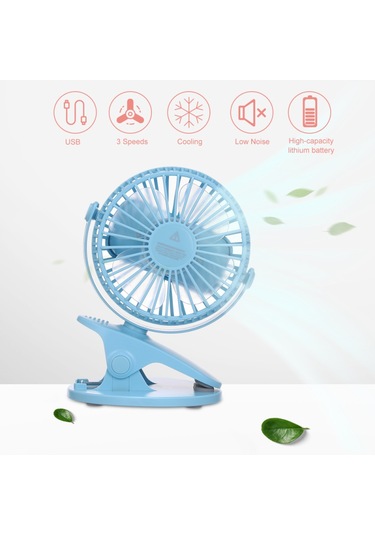 Vkemall Fan 3 Rüzgar Hızı, Usb Şarj, 360 Derece Dönüş, Mavi Mini Masa Fanı