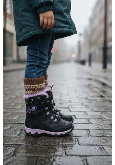 Muggo Tigger İçi Kürklü Bağcıklı Ve Cırtlı Kız Çocuk Bot Siyah