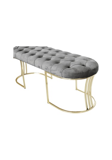 VİEGO GOLD GRİ-Kapitoneli Model Puf&Bench&Koltuk-Oturak-Uzun Makyaj Puff-Yatak Odası Ucu&Önü