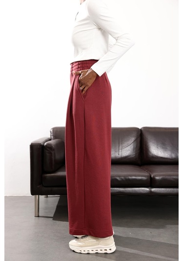 Bordo Yüksek Bel Tok Eşofman 0155 Bordo