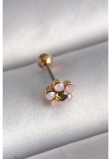 316l Çelik Gold Renk Zirkon Taşlı Çiçek Tragus Piercing - Prt3500eb02901-7964 Altın