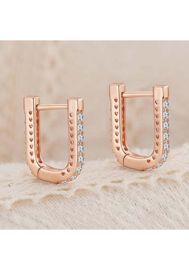 Bamoer 925 Ayar Gümüş Klasik U Şeklinde Kulak Tokaları Küpe Kadın Parlayan Zirkon Küpe Güzel Takı Hediye M