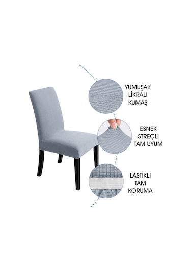 Faiend Yıkanabilir Likralı Esnek Lastikli Sandalye Kılıf Örtü Gri