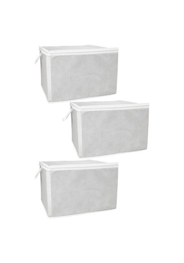3 Adet Gri Çizgili Fermuarlı Mini Boy Hurç Yastık-kazak-kıyafet Düzenleyici 45 40 30 Cm Gri-beyaz